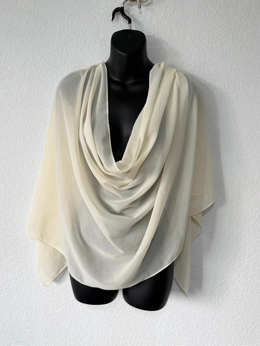 Elegant Cream Chiffon Wrap Scarf - Lightweight Draped Shawl